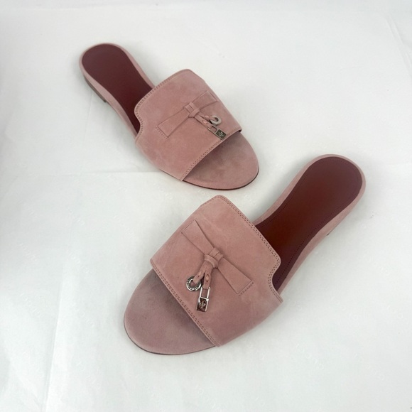 SOLD! NWT Loro Piana Summer Charms Flats Sandal Pink Suede Slide - Picture 6 of 7